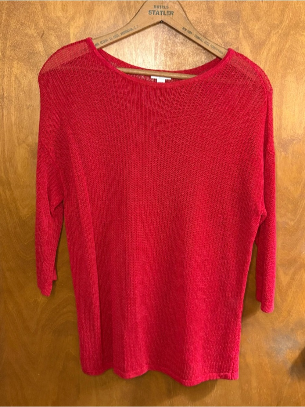 J. Jill Red Linen Open Knit Pullover Sweater Beachy Summer Boho Lagenlook Artsy